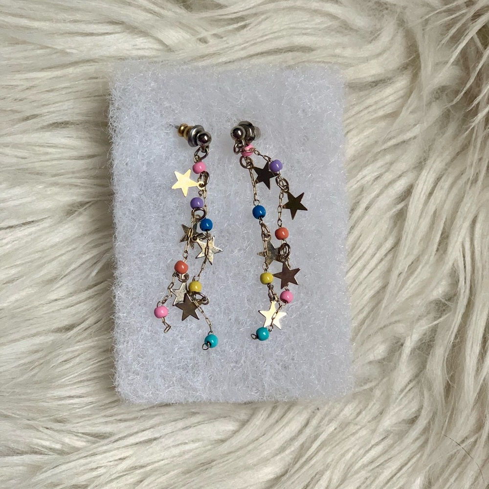 Vintage Colorful Star Dangle Earrings - Picture 3 of 7